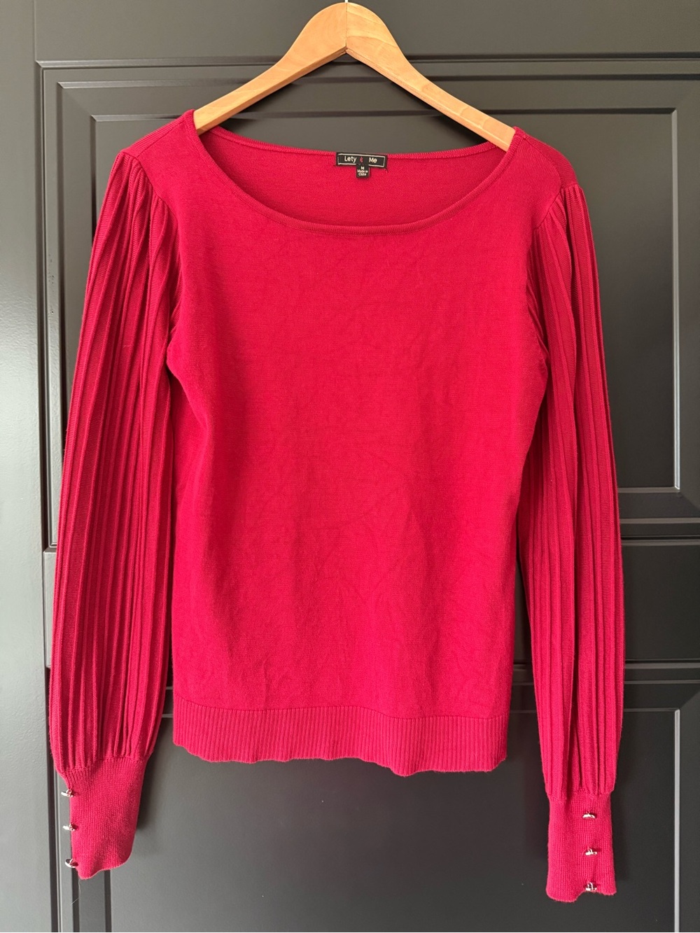 Lilly Pulitzer Red Pleated-Sleeve Scoop Neck Sweater